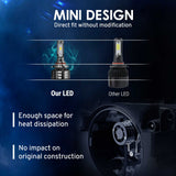 Comparison of LED headlights with text on a dark background
