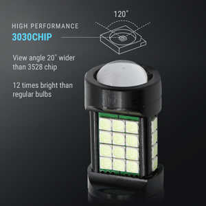 Car light bulb with technical details on a black background