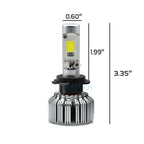 cob rgb headlight bulb with dimensions labeled on a white background