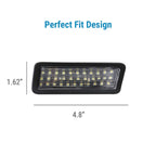 A rectangular black LED light fixture shown on a white background with dimension labels reading 1.62 inches tall and 4.8 inches length.