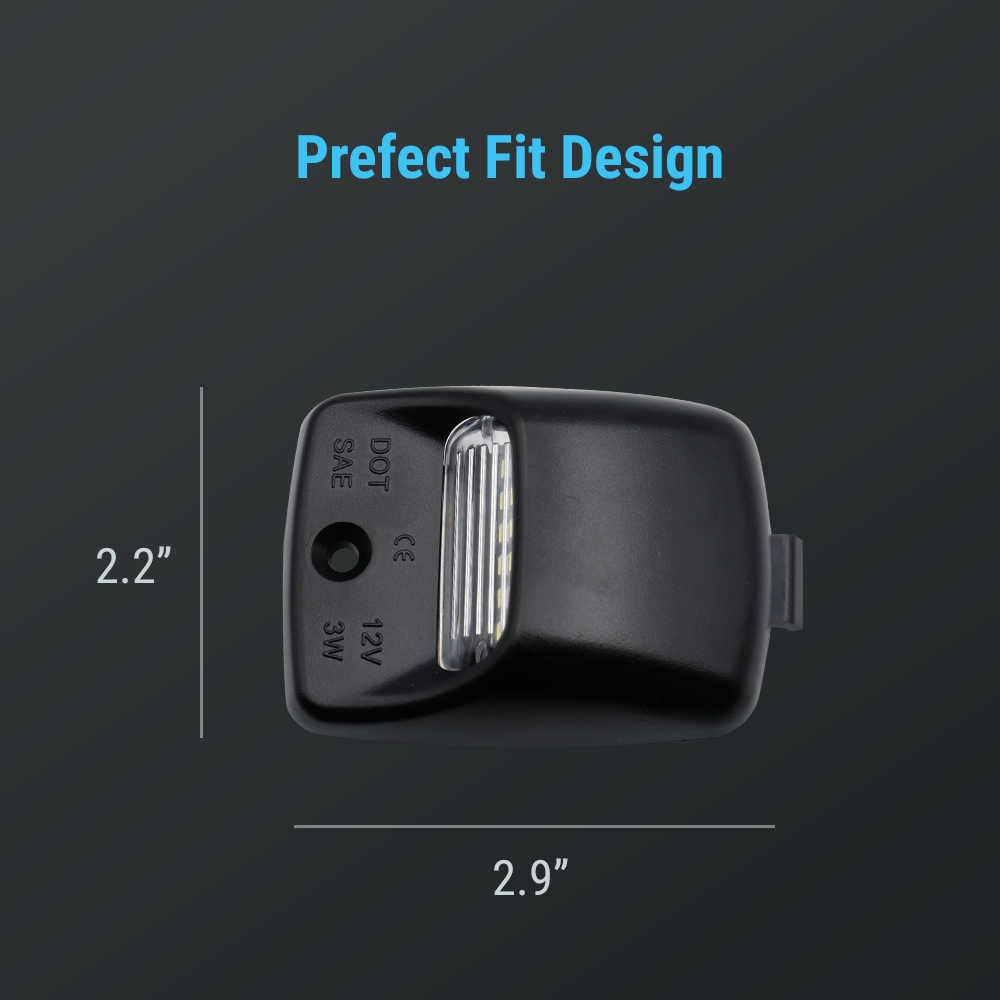 A black vehicle light with dimension labels showing 2.2 inches height and 2.9 inches weight.