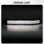 A curved LED parking light bar shown illuminated against a dark background, with the text 'PARKING LIGHT' above it.
