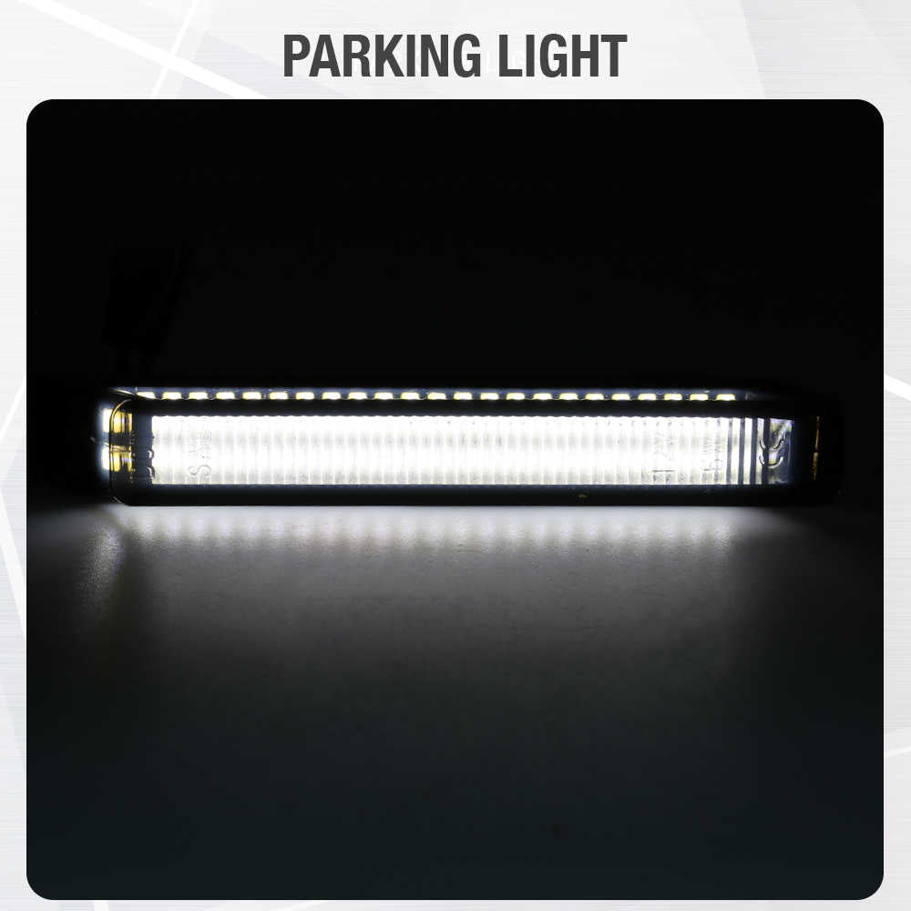 A long rectangular LED parking light bar shown illuminated on a dark background, with the text 'PARKING LIGHT' above it.