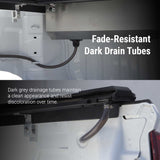 emb retractable tonneau cover canister design with fade resistant drain tubs design