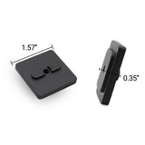Two black plastic components with measurements on a white background
