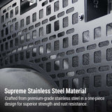 MOLLE panel with text about supreme stainless steel material