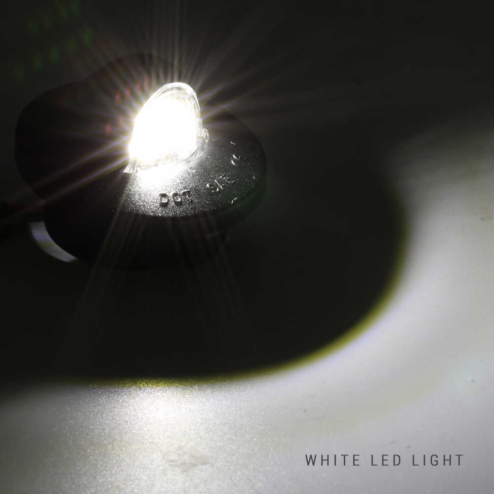 A close-up of a small black LED light emitting a bright white beam of light, with the text 'WHITE LED LIGHT' in the bottom right corner.