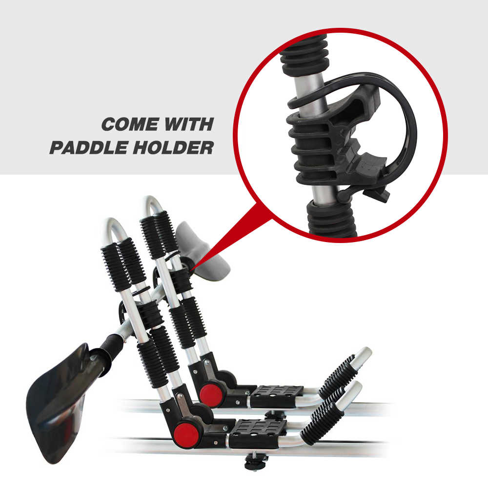 A bicycle saddle with integrated handlebar and footrests, shown on a white background with a circular inset highlighting a black paddle holder attachment and the text 'COME WITH PADDLE HOLDER'.