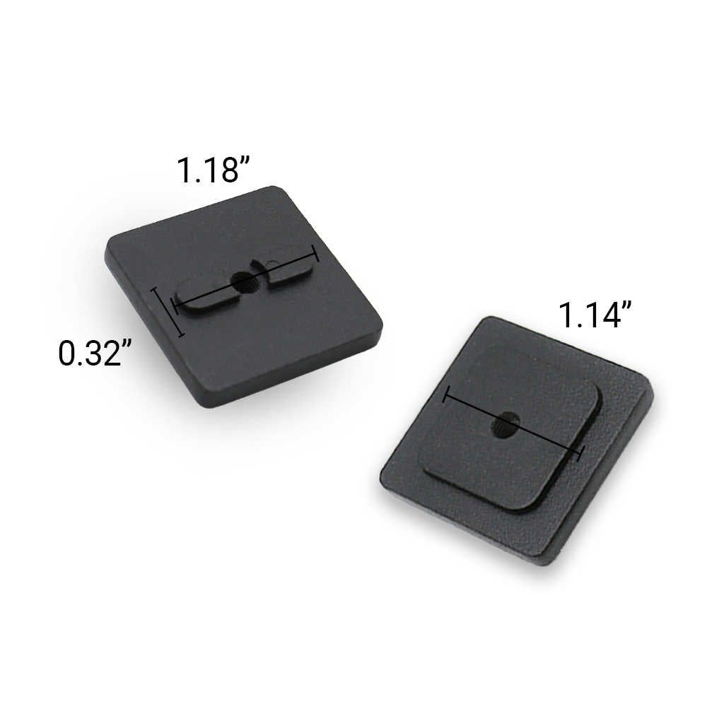Two black square components with measurements labeled on a white background