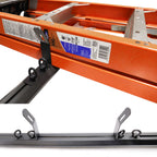 Orange metal ladder with black support structure on a white background