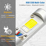 RGB COB multi-color LED light chip with technical specifications on a gray background