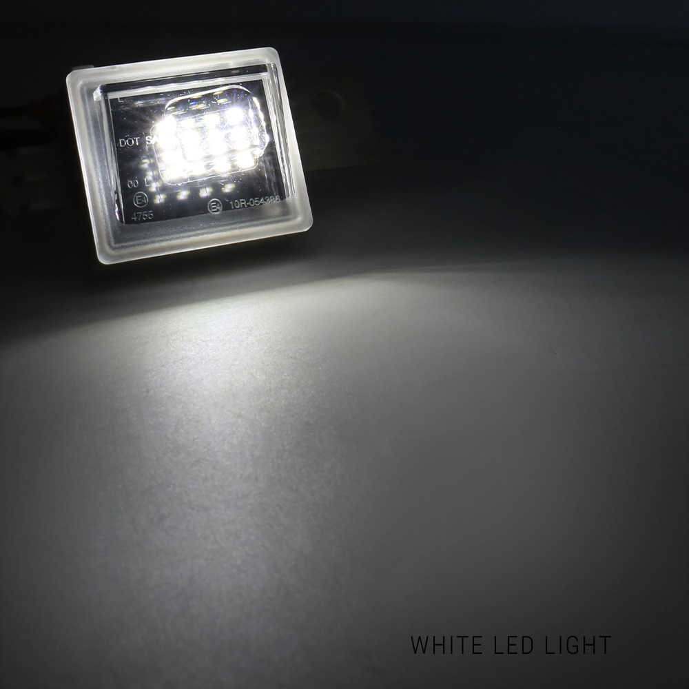 A square white LED light fixture with a clear protective cover, shown casting a bright white beam of light onto a dark surface. The text 'WHITE LED LIGHT' is visible in the bottom right corner.