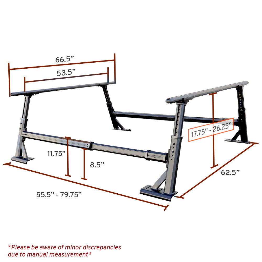 Bolt-On Universal Aluminum Fully Adjustable Truck Bed Ladder Rack