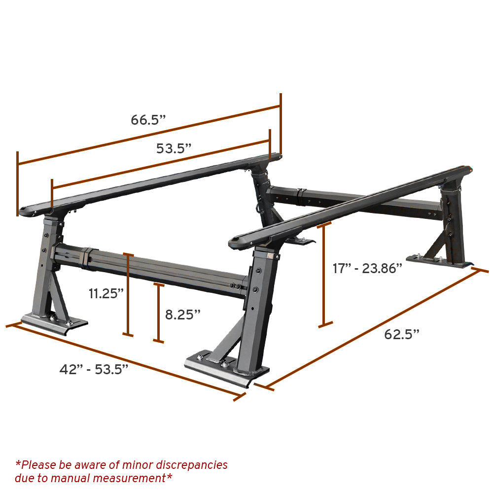 Bolt-On Universal Aluminum Fully Adjustable Truck Bed Ladder Rack