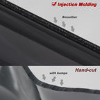 Comparison of injection molding and hand-cut edges on a surface.