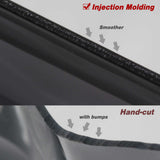 Comparison of injection molding and hand-cut edges on a surface.