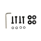 Set of screws, washers, and an Allen key on a white background