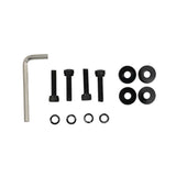 Set of screws, washers, and an Allen key on a white background