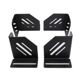 Four black metal brackets on a white background