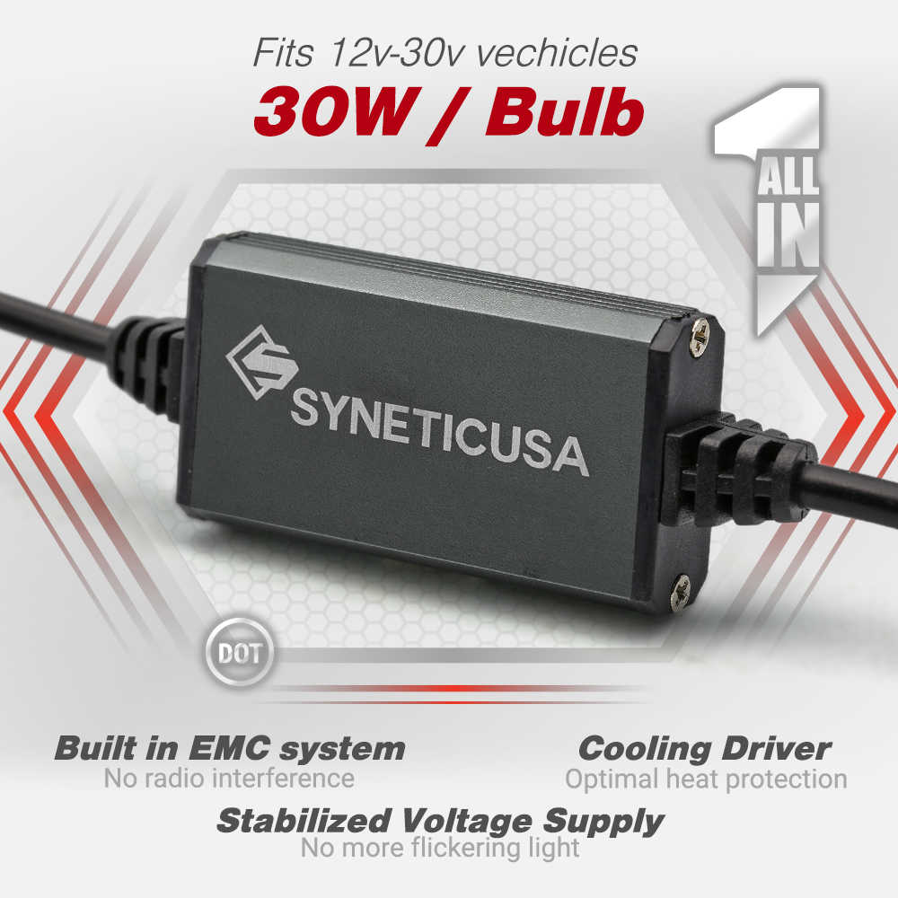 SYNETICUSA electronic component with features listed on a white background