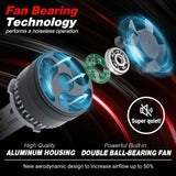 Advertisement for a high-quality fan with double ball-bearing technology, aluminum housing, and increased airflow.