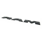 Black RAM letter emblem for truck front grille, compatible with Ram 1500, durable automotive accessory