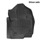 A black molded rubber car floor mat shown from the driver side, photographed on a plain white background with the text 'Driver side' in the top right corner.