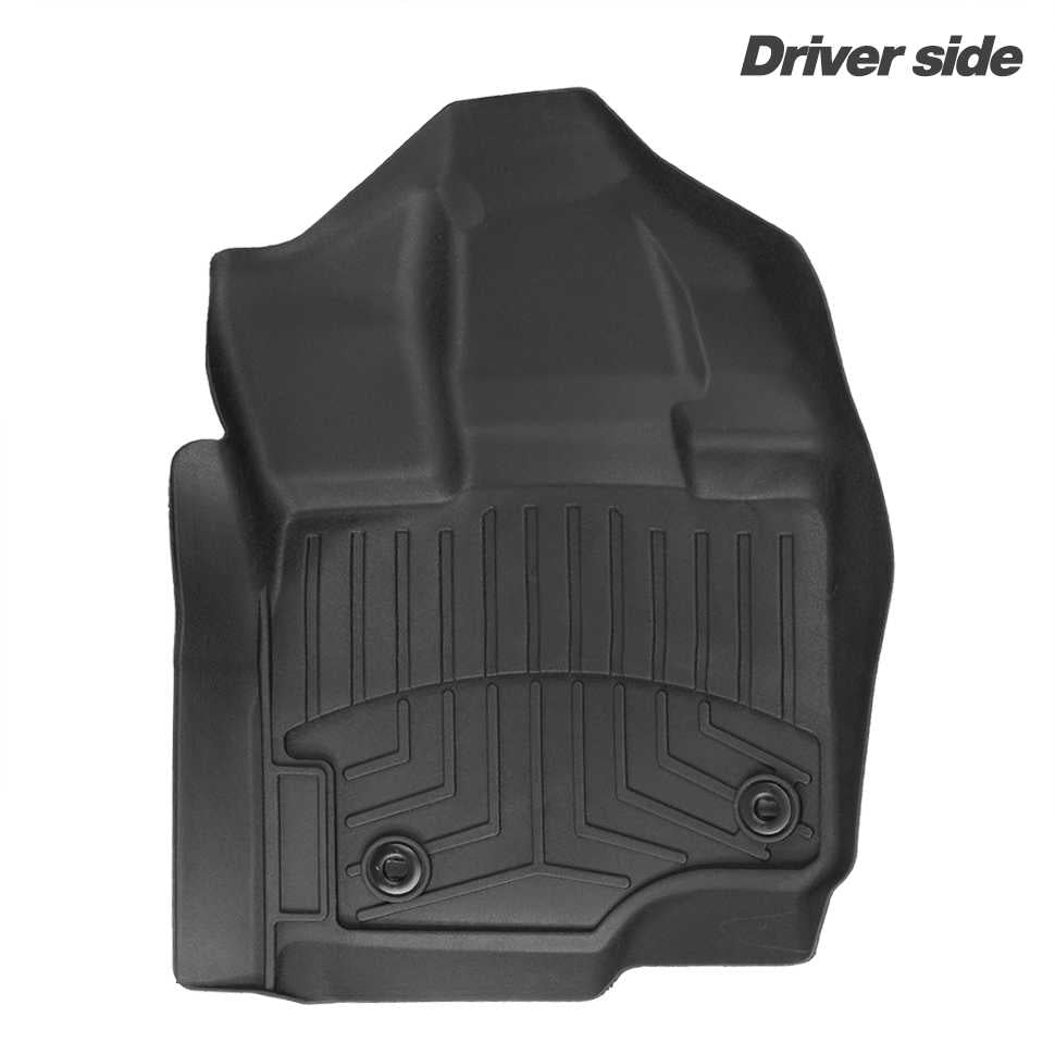 A black molded rubber car floor mat shown from the driver side, photographed on a plain white background with the text 'Driver side' in the top right corner.