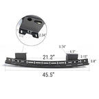 Black metal bumper with measurements on a white background