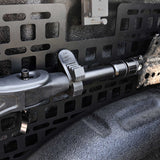 Close-up of a metal shovel with a textured finish