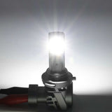 Car headlight bulb with bright light on a gray background