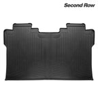 A black rubber cargo liner mat for a vehicle's second row trunk, shown from a top-down view on a white background with 'Second Row' text in the upper right.