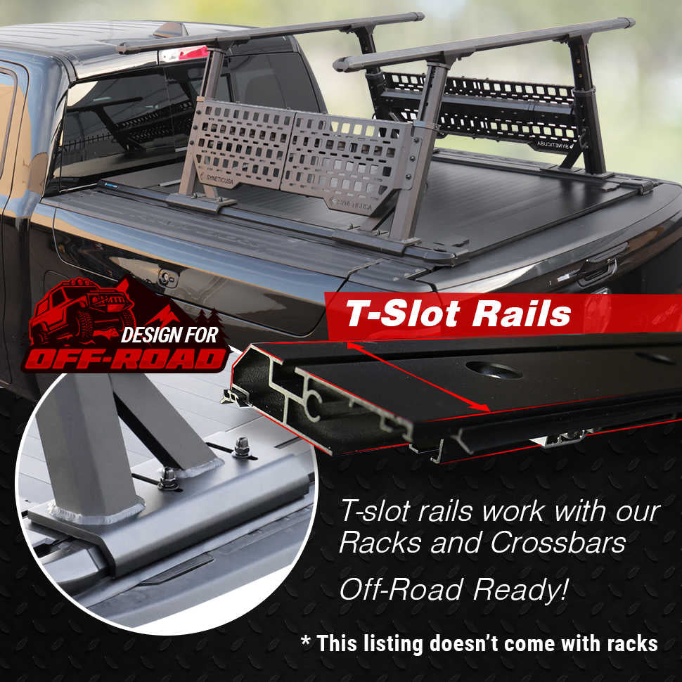 T-slot rail system for off-road vehicles with text highlighting features.