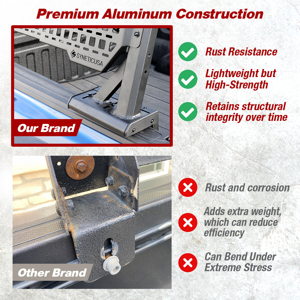 Bolt-On Universal Aluminum Fully Adjustable Truck Bed Ladder Rack