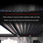 aluminum slats with wavy design feature and text explaining its function.