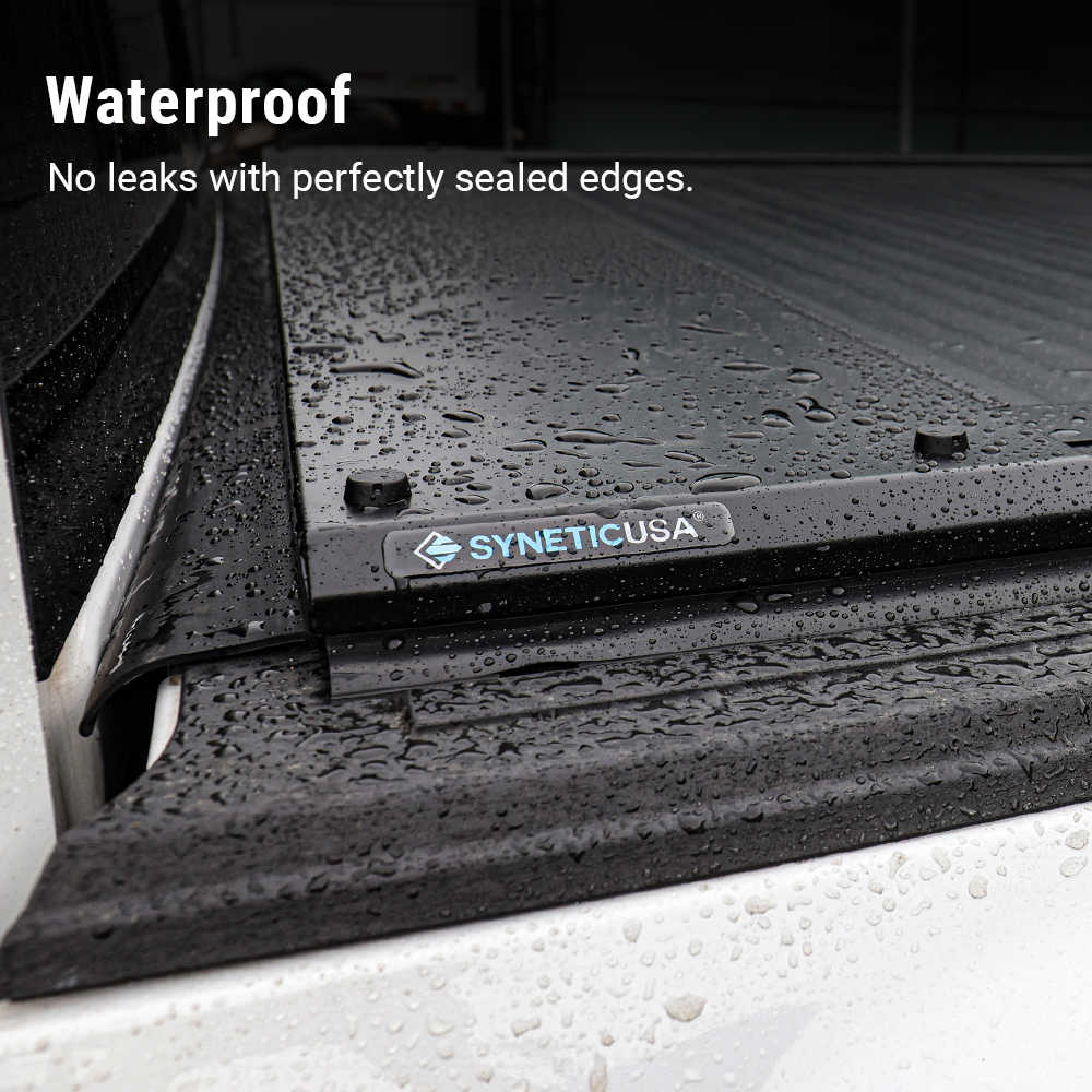 Waterproof mat with SYNETICUSA branding showing no leaks with perfectly sealed edges.