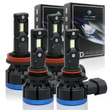 Four car headlight bulbs with SYNETIC USA packaging in the background.