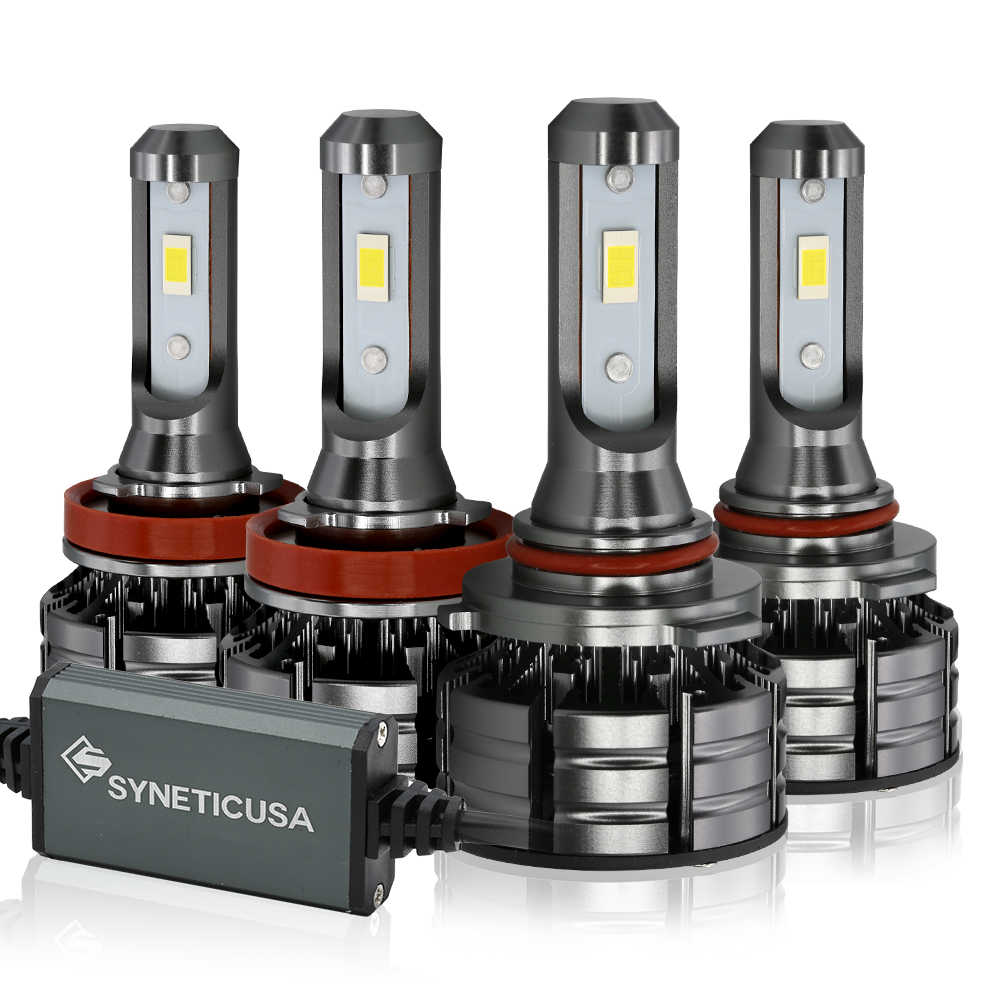 Four SYNETIC USA Z2 series headlight bulbs on a white background