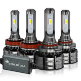 Four SYNETIC USA Z2 series headlight bulbs on a white background