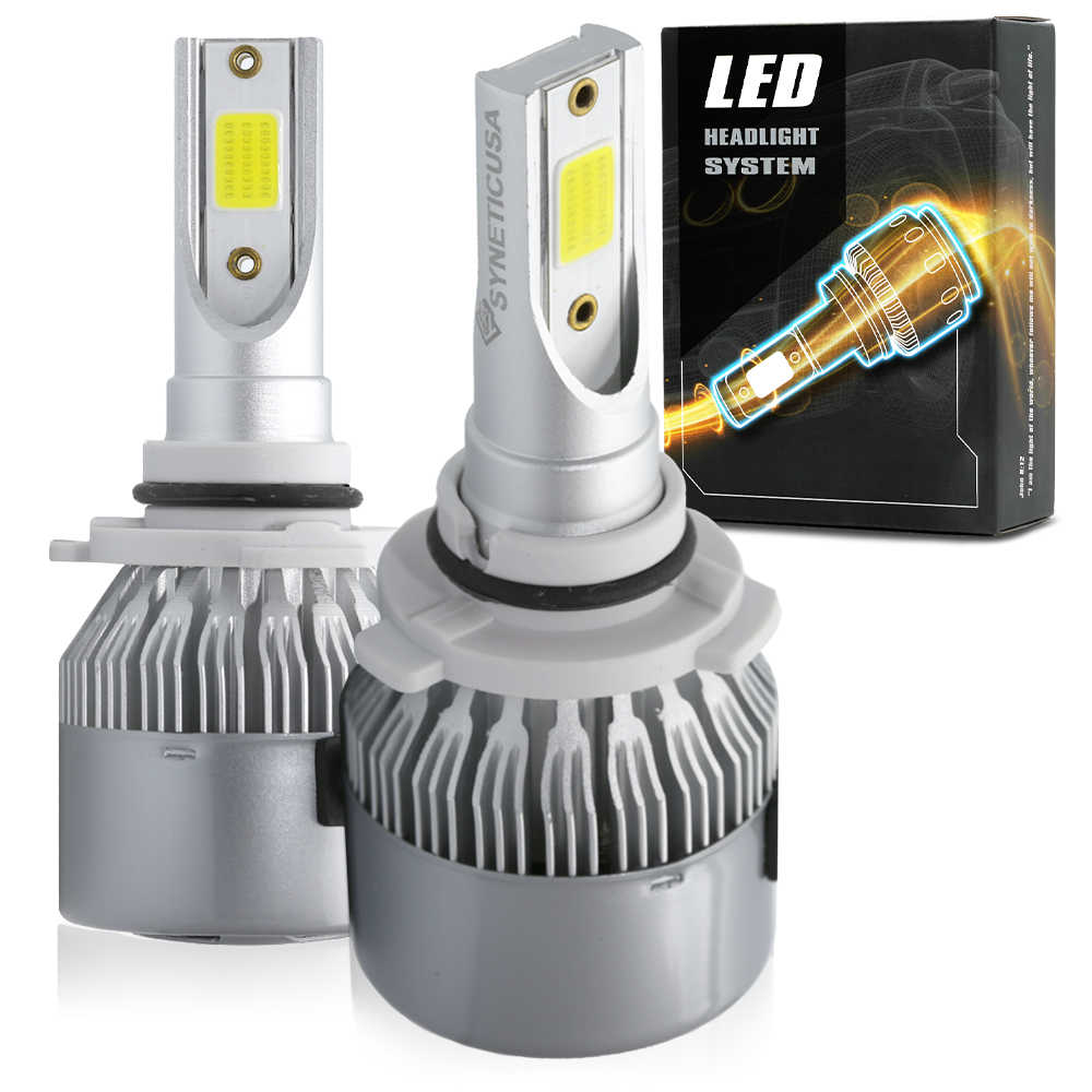 Two LED headlight bulbs with a box labeled 'LED Headlight System' on a white background.
