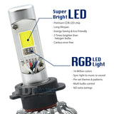 COB RGB LED light bulb with features highlighted on a white background