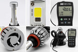Collage of LED light bulbs and measurement devices on a white background