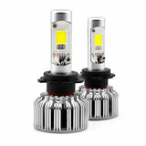 Two COB RGB headlight bulbs with metallic and black design on a white background