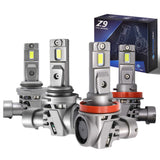 Car headlight bulbs with Z9 LED Lighting packaging on a white background