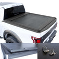 F150 short truck bed with tonneau cover and key fobs on a white background