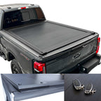 Gray Ford truck with a tonneau cover and remote controls on a white background