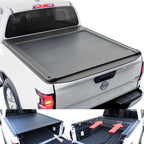 Nissan Frontier truck with a tonneau cover and additional storage compartments.