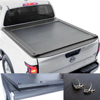 white Frontier truck bed with ER retractable PRO tonneau cover on white background
