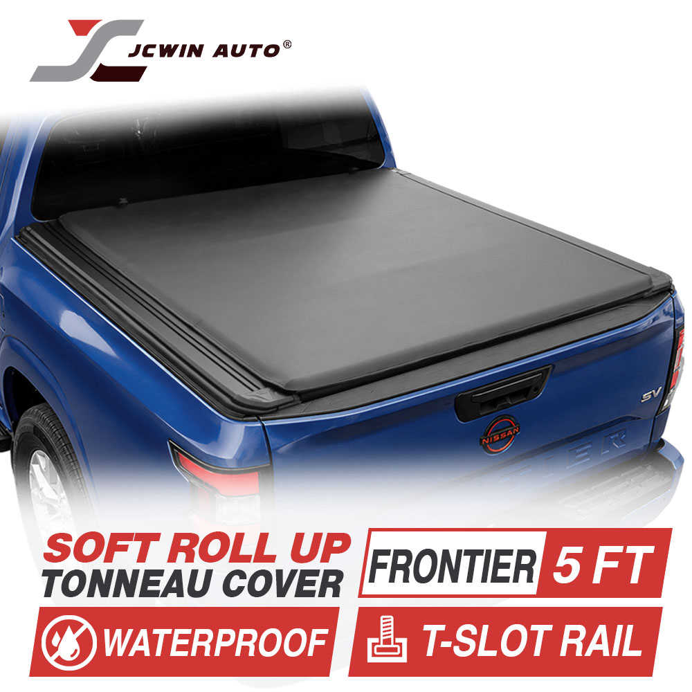 Soft roll-up tonneau cover for Nissan Frontier 5 ft bed, waterproof with T-slot rail