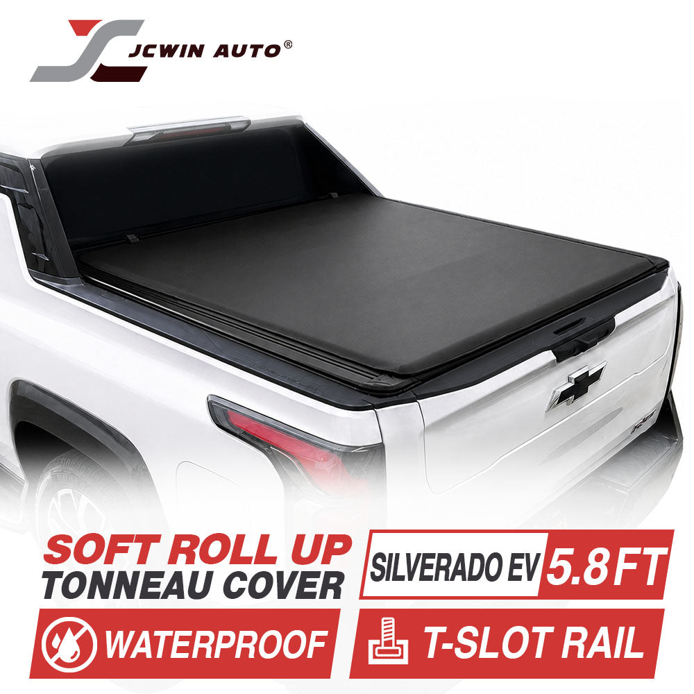 Silverado/Sierra EV Model Soft Roll-Up with T-Slot Rails Tonneau Cover